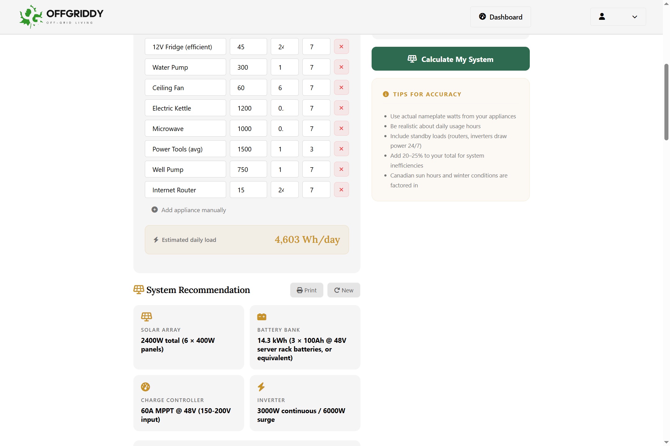 Off-Grid System Calculator